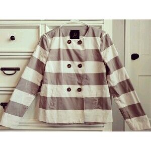 Anthropologie-Jack Women's Canvas Striped Double Breasted Jacket Beige/White-Med